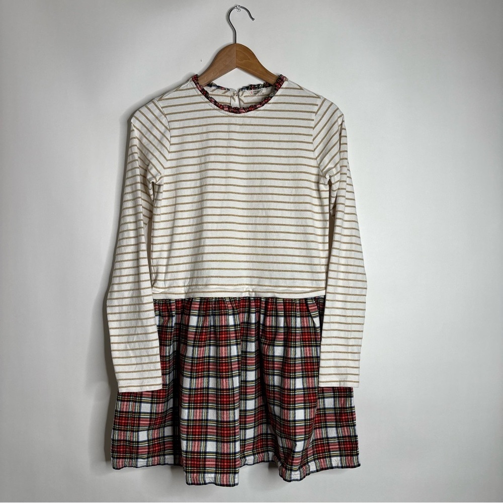 J.Crew Crewcuts Holiday Gold Stripe & Red Plaid Dress Size 12-14 XL